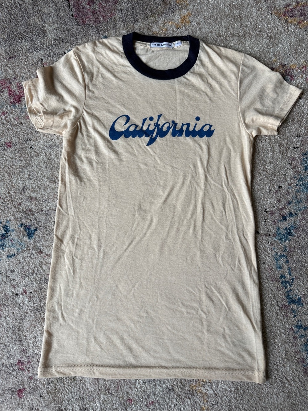 California Script Ringer Tee - Cream with Navy